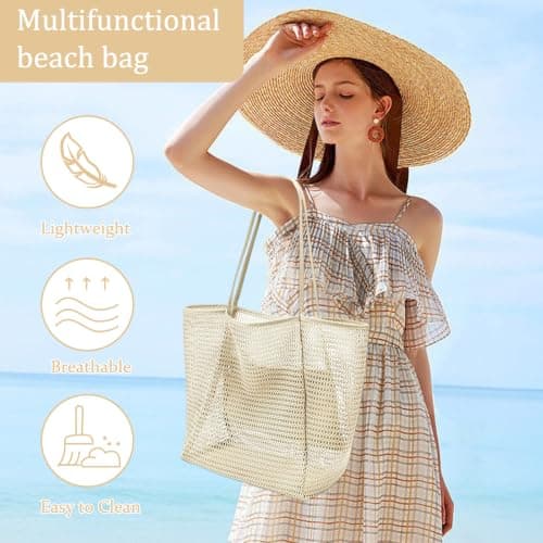 WSXQAZ Summer Beach Bags for Women, Summer Beach Tote Bag, Large Mesh Tote Bags for Women, Net Bag, Reusable & Lightweight Shopping Bagg, for Picnic Holiday Travel Grocery — view 6