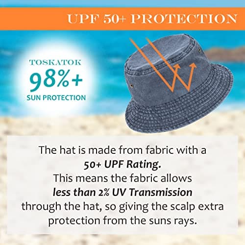 TOSKATOK Pure Washed Cotton Bucket hat UV Sun Protection Breathable Beach Holiday Travel Hat-DENIM-60 — view 5