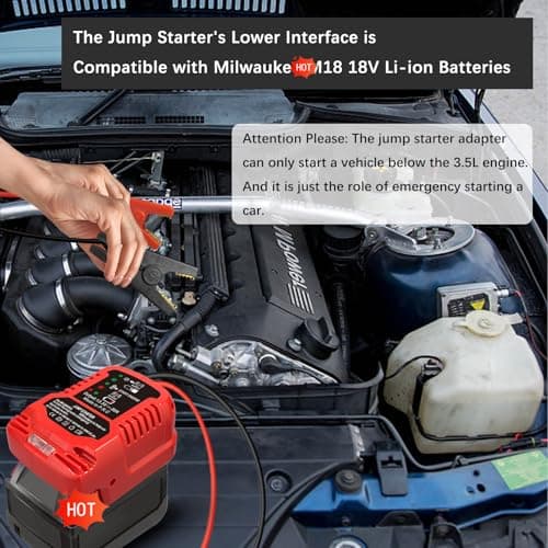 Car Jump Starters Adapter Compatible with Milwaukee 18V MAX Batteries with 11AWG Jump kit Cable for use with Trucks, SUVs, Full-Size Car, mid-Size and Small Compact Cars Vehicles — view 3