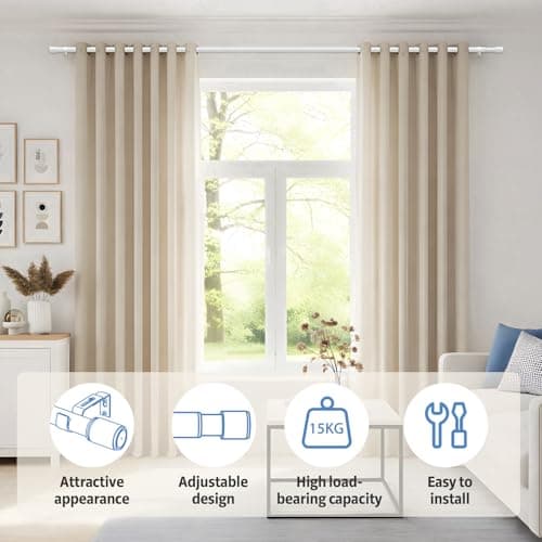 PeSenp Curtain Poles 77-240cm, 25mm Diameter White Extendable Curtain Rod — view 2