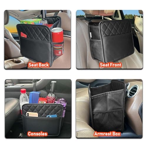 Noaman 2 Pack PU Leather Car Seat Storage Organizer with 3 Pockets Backseat Car Organizer 2 in 1 Car Trash Bag Can 8 Liters Large Capacity Multifunction Car Essentials interior Accessories Black — view 5