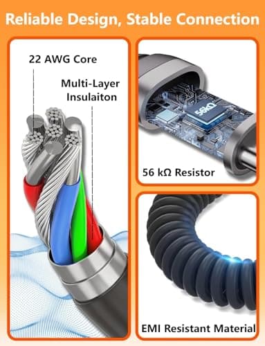 Coiled USB C Cable 2 Pack 60W Fast Charging 30-100cm, Coiled USBC to USBC CarPlay Android Auto Cord, Spring USB C Car Charging Cable for iphone 15 16 17 Samsung Galaxy S24 S23 — view 5