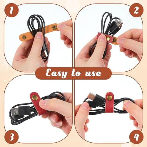 28 PCS Travel Leather Cable Straps, Leather Cord Organizer — view 5