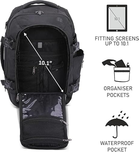 Aerolite Premium Ryanair & Wizz Air Lightweight Under Seat Travel Carry On Hand Cabin Luggage Backpack Rucksack Flight Bag Bags Fits 40x30x20 with YKK Zippers (Black) — view 4