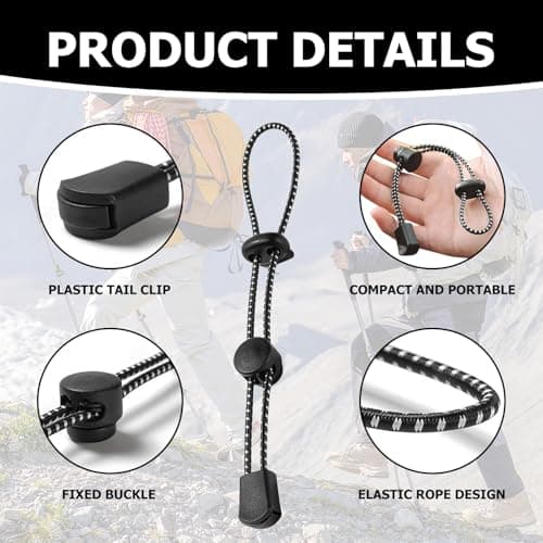 Backpack Walking Stick Holder | 4 Pcs Heavy-Duty Bungee Cord with Fixing Buckle - Secure Trekking Pole Attachment, Elastic Rope for Hiking & Camping Accessories | Quick-Clip Design (Black) (Black) — view 3