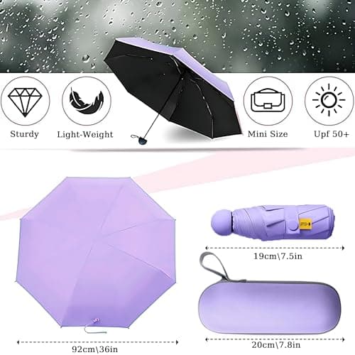 Shunshi Folding Travel Umbrella, 6 Ribs Folding Sun Anti-UV Windproof Rain Umbrella,Fast Dry,Portable Pocket Lightweight Small Compact Umbrella with Capsule Case for Men Women Teens (Purple) — view 2