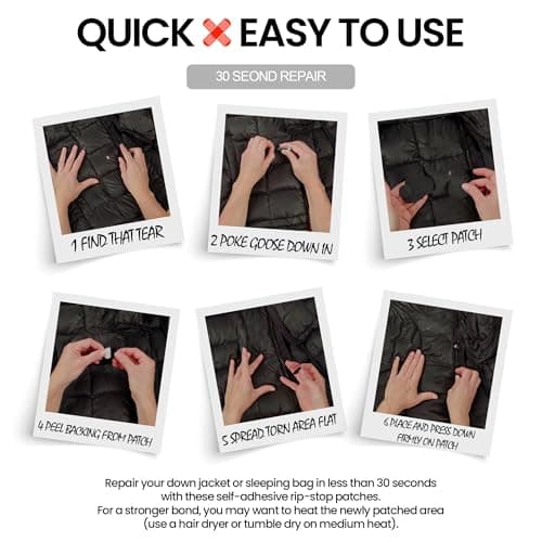 Self‑Adhesive Ripstop Nylon Repair Patch Kit – 30‑Second Fix for Tents, Jackets, Sleeping Bags, Backpacks & Beach Gear – Festival, Camping & Vanlife Essential – 7 Pre‑Cut Patches (Burgundy) — view 4