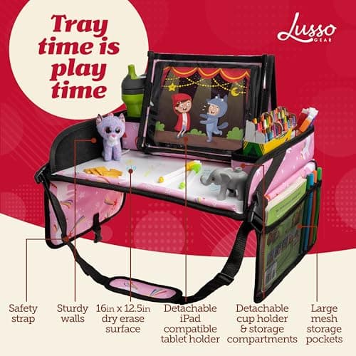 Lusso Gear Kids Travel Tray for Toddler Car Seat, Travel Tray for Kids Car Seat, Lap Tray for Airplane, Kids Travel Desk Accessories, Carseat Table Tray for Kids Road Trip Activities (Unicorn) — view 2