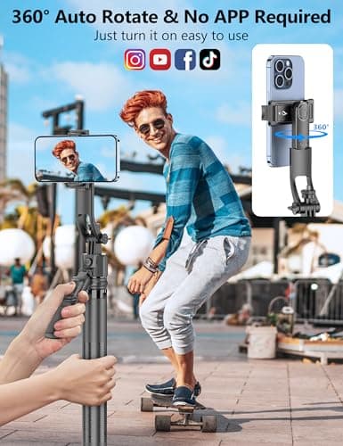 64'' Auto Face Tracking Tripod, 360 Rotation Selfie Stick Phone Tripod with Remote, Handheld Stabilization, Aluminum Quadrapod Phone Mount, for iPhone& Camera, Tiktok, YouTube, Video, Vlog — view 6