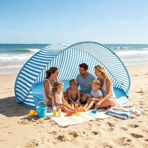 Pop-Up Beach Tent for 3-4 Person, UPF 50+ UV Protection Portable Lightweight Easy Setup Sun Shelters with Carry Bag Beach Shade Tent for Family Outdoor Camping Garden Picnic Travel (Blue-180X125X85cm) — view 5