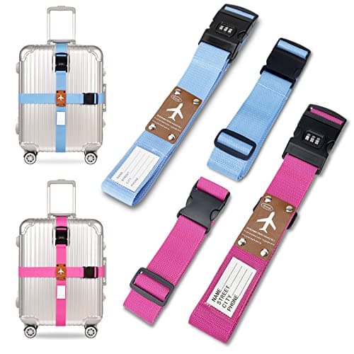SUWEIR Luggage Straps Set (2 with Lock), Adjustable Suitcase Belts
