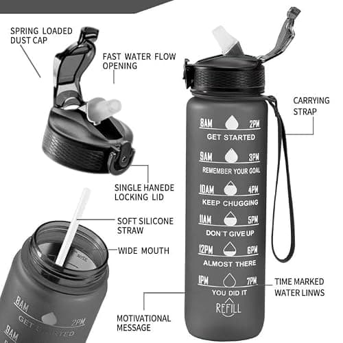 1L Motivational Water Bottle with Straw - Leakproof Sport Water Bottle with Time Marker & Rubber Paint Coating - BPA Free Reusable Fitness Jug for Gym, Office & Outdoor (28.5cm x 7.8cm, 185g) — view 3