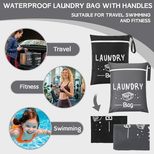 saerryor 2 Pcs Portable Travel Laundry Bag with Zipper, Black Gray — view 4