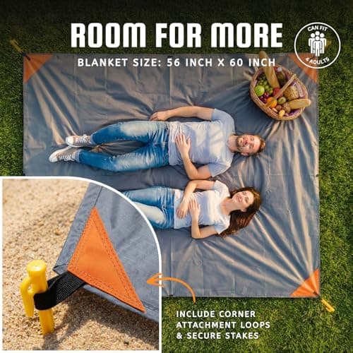 BROWNTREK Pocket Blanket -Compact Picnic Blanket (60"x 56") - Sand Proof Beach Blanket/Water Resistant Ground Cover. Packable Outdoor Blanket for Hiking, Camping, Picnics, Travel, and Beach Trips — view 6