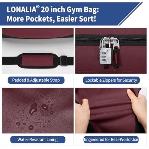 LONALIA 45L Sports Holdall Bags for Men, Gym Duffle Bag, Burgundy — view 4
