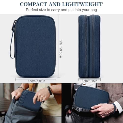 FYY Travel Cable Organiser, Electronics Accessories Bag, Waterproof Tech Storage Pouch, 2-Layer Universal Carry Case for Charger, Power Bank, Hard Drive Large-Navy Blue — view 2