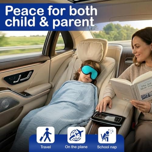 3D Sleep Mask for Kids, Light Block Sleeping Blindfold Memory Foam Contoured Eye Mask for Sleep, Adjustable Strap Eye Cover and Travel Sleep Mask for Boys Girls Blue — view 4