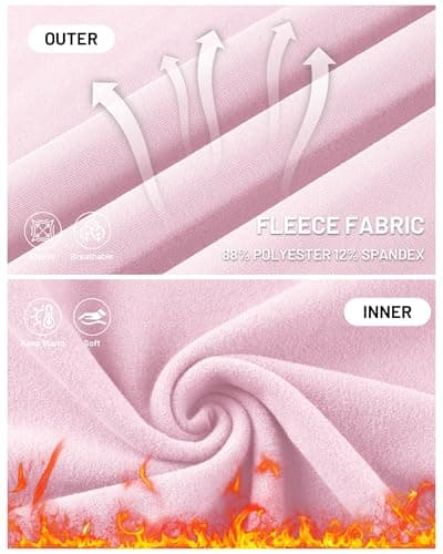 Runhit Thermal Tops Womens Long Sleeve Fleece Lined Compression Shirt Soft Warm Base Layer Moisture Wicking Sports Underwear for Ski, Running Gym Workout Light Pink M — view 4