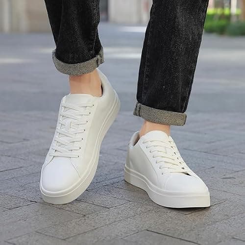 Men's Sneakers Casual Shoes Lightweight Leather White Black — view 3