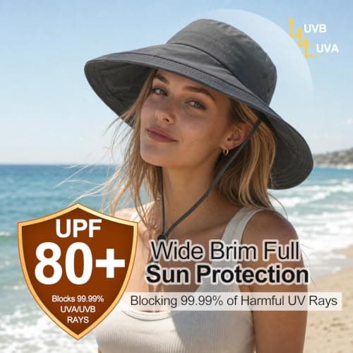 AYPOW Women Sun Hat UV Protection Wide Brim Bucket Hats, Quick-Drying Water-Resistant Fold Up Brim Summer Beach Cap, Foldable Adjustable Garden Caps for Outdoor Fishing Travel Hiking Dark Grey — view 2