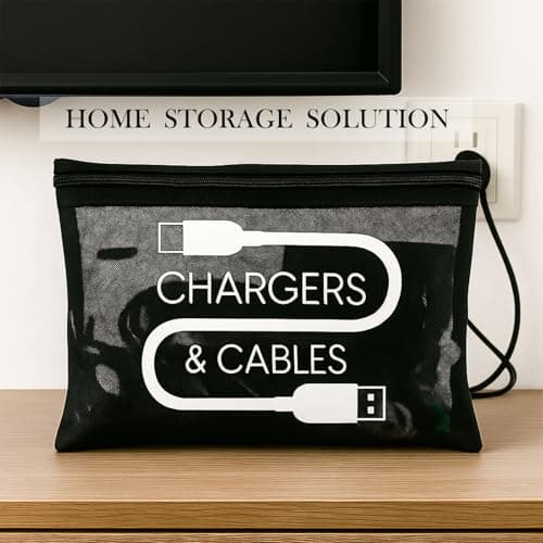 Cable Organiser Travel Pouch, Black Mesh Accessory Bag, Zip Closure, 1-Pack — view 2