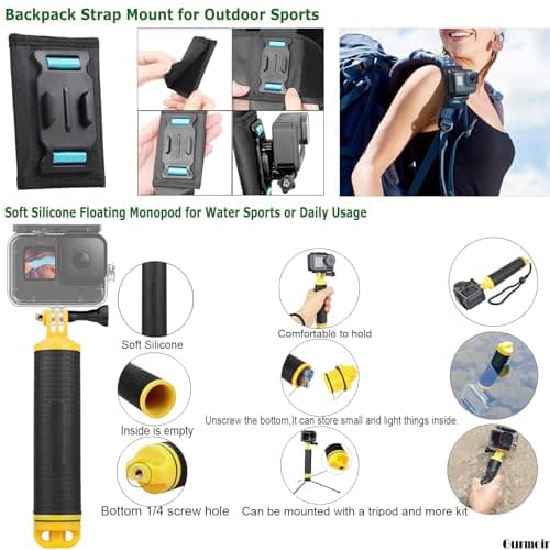 Gurmoir Accessory Kit for Gopro Hero 13 12 11 10 9 Camera, Essential Accessories Kit with Waterproof Case Backpack Strap Floating Grip Bundle Pack for Gopro 13 12 11 10 9 Camera(DT16) — view 3