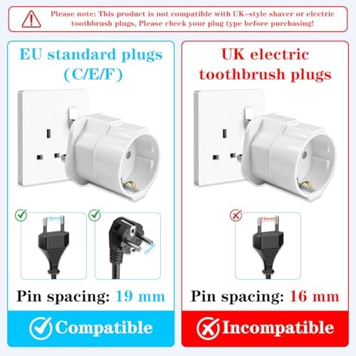 European to UK Plug Adaptor with 13A Fuse, 2 Pack — view 3