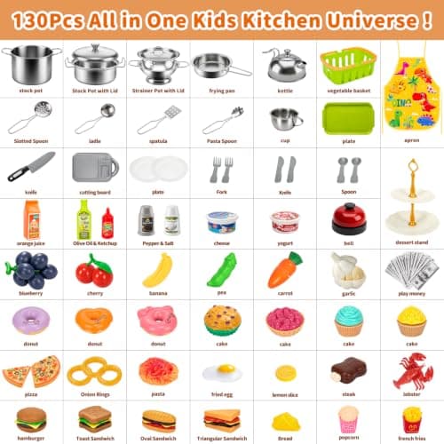 Pretend Play Kitchen Accessories,130Pcs Kids Cooking Toys & Tea Set 3-12 — view 2