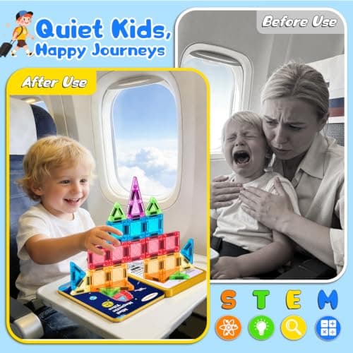LeagoEra Mini Magnetic Tiles Toddler Toys, 48PCS Travel Magnetic Tiles Building Blocks Toy Plane Activities for Kids Ages 3 4 5 6 7 8 Years Old Boys Girls Gifts — view 4