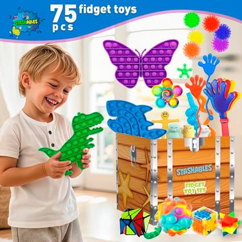75 pcs Fidget Toys Kids Pack - Classroom Prizes, Pinata Fillers, Treasure Chest Goodie Bag Rewards with Pop its, Party Favours, Sensory Toys, Bulk Fidgets Box Gifts for Girls and Boys — view 5