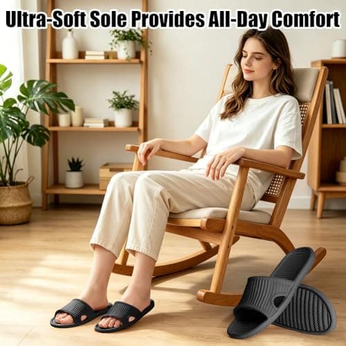 Aomig Unisex Shower Slipper Women Men Sliders Slippers Non-Slip Slip On Slippers Light Weight Flat Slide Sandals Bathroom Flip Flops Hotels Thong Quick Drying House Slide Sandals Shoes(Black-9/10 UK) — view 6