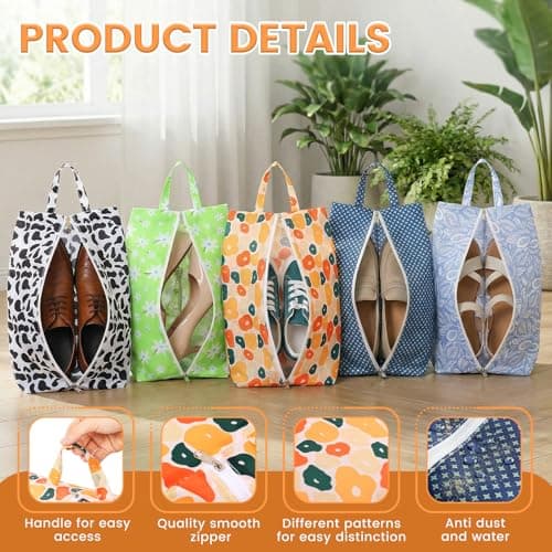 5 Pack Travel Shoe Bags for Men & Women - Waterproof Polyester Shoe Storage Pouch with Sturdy Handle & Zipper - Portable Luggage Organizer for Vacation, Gym & Daily Use — view 4