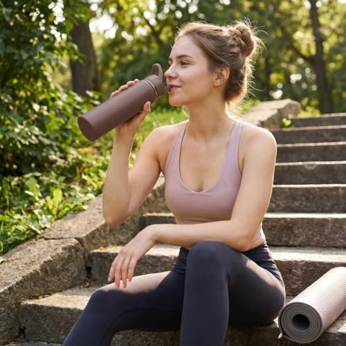 Fijinhom 24oz Insulated Stainless Steel Water Bottle with Straws, Double Wall Vacuum Insulated Bottles, Metal Thermo for Travel, Sports, Leak-Proof, BPA Free, Women & Men, Brown — view 3
