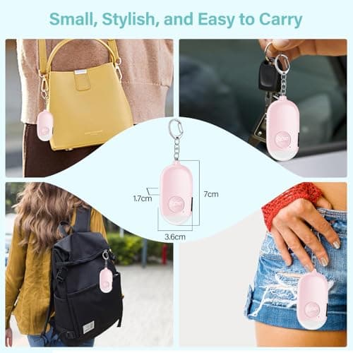Hion Safe Personal Alarm for Women,Rechargeable 130dB Police Approved Rape Rope Alarm with LED Flashlight Self Defense Keychain,Panic Attack Safety Alarm for Girl Kid Elderly Student(Pink） — view 5