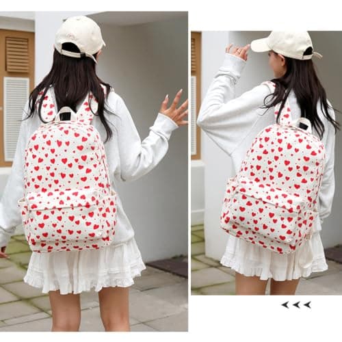 3 In 1 Student Cute Backpack Set, Large Capacity Water Resistant Nylon School Backpack With Matching Lunch Bag Pencil Pouch, For Girls Back To School Gift(L) — view 3