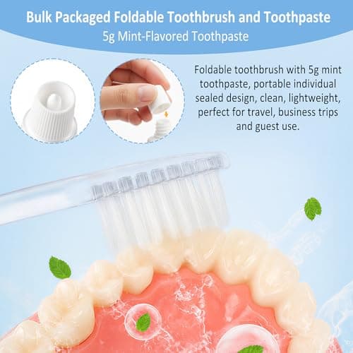 Qibesiey Travel Toothbrush and Toothpaste, Individually Packaged, Foldable Toothbrush and Toothpaste, Folds for Easy Storage, Available in Gray and Pink, Ideal for Travel, Hotels, Camping (10-Pack) — view 4