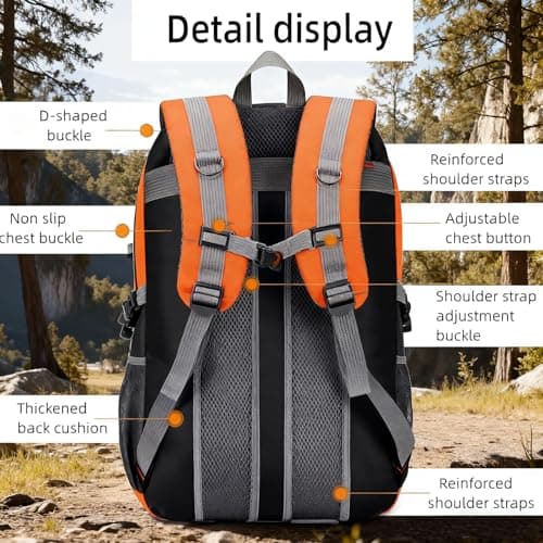 Auirshiky 40L Hiking Backpack Walking Rucksack Water Resistant Hiking Daypack Packable Travel Outdoor Sport Knapsack Durable Water Resistant for Camping Cycling Climbing Walking Mountaineer (Orange) — view 5