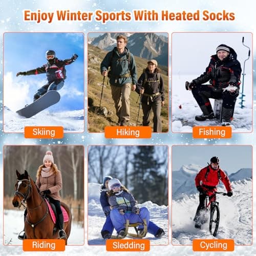 Heated Socks for Men Women, Brenth Electric Heated Socks with 2 Rechargeable 5V 5000mah Battery Powered 360° Foot Warmer 4 Levels Heating Suitable for Hiking Skiing Camping Hunting Outdoor, UK 3~13 — view 4