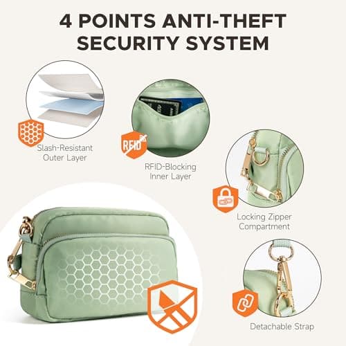 Anti Theft Crossbody Bag for Women, Slash-resistant RFID Blocking Travel Purses, Small Shoulder Bag Handbag, Nylon, Sage Green — view 3