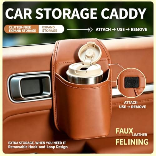 PU Leather Car Door Cup Holder, Wide-Mouth Organizer for Drinks and Phone (2pcs Brown) — view 2
