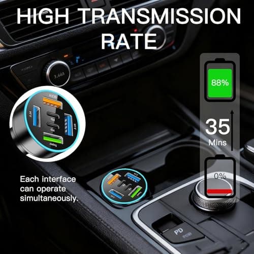 50W USB C Car Charger 6-Port, 2 USB C + 4 USB Adapter for 12V-24V — view 4