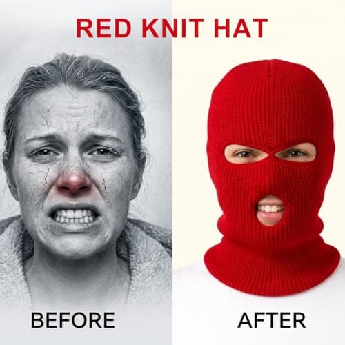 Gaomumu 3-Hole Knitted Balaclava, Windproof Thermal Full Face Cover, Stretch Warm Knit Head Neck Protector, Suitable for Cycling Skiing Hiking Winter Outdoor Sports(Red) — view 6