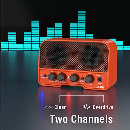 LEKATO JA-02 II Mini Guitar Amp 5W Electric Guitar Amplifier Portable Rechargeable Small Practice Guitar Amp with Bluetooth Clean & Overdrive Channels for Home & Travel (Orange) — view 2
