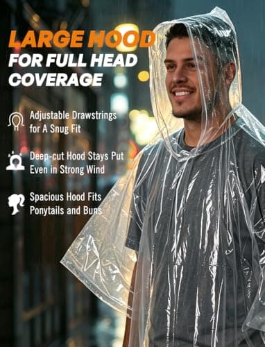 ANYOO Disposable Waterproof Rain Ponchos for Adults Emergency Clear Ponchos for Women Men Camping Hiking Travelling, 3 Pack, One Size — view 4
