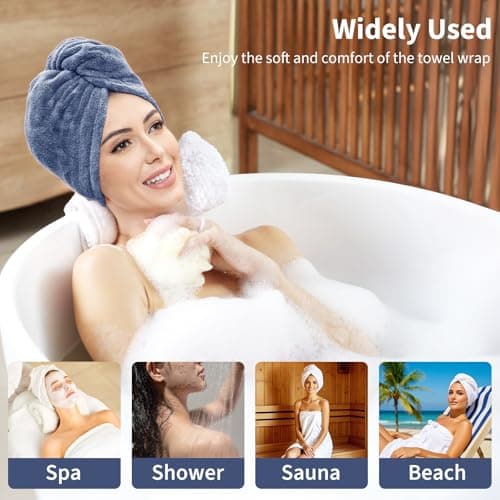 Women's Bath Towel Wrap with Hair Towel, Adjustable Soft Microfiber – Blue — view 5