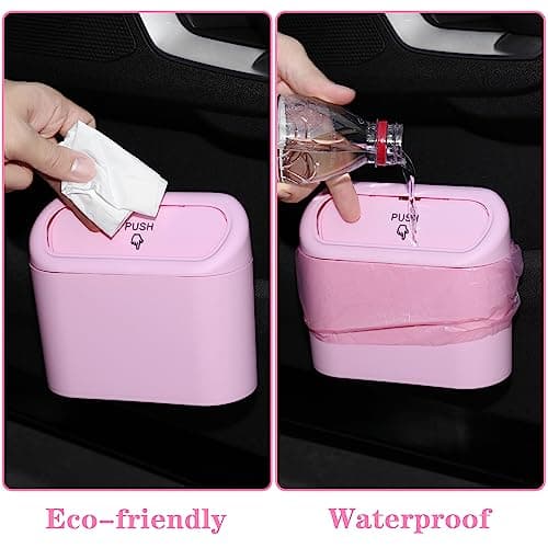 SGLRT Car Bin with Lid - 2 Packs Mini Leakproof Car Trash Can with 40pcs Trash Bags - Vehicle Garbage Can Organizer and Storage for Front Back Seat Accessories for Auto Office Bedroom Home(Pink) — view 5