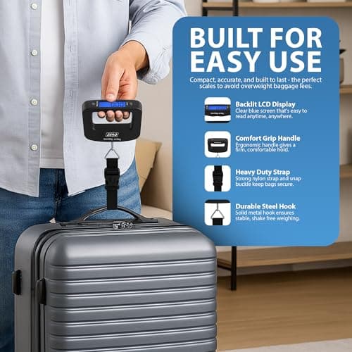ZENO Luggage Scale | Digital Suitcase Weighing Scales | Handheld & Portable Travel Scales | Electronic Baggage Scales for Travelling | Luggage Scales 50KG | Black — view 2
