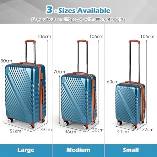 COSTWAY Travel Suitcase Set of 3, Lightweight Durable ABS Hard Shell Cabin Luggage Set with Wheels, TSA Approved Lock & Retractable Handle, Airline Approved Carry on Suitcase Trolley (Teal) — view 5