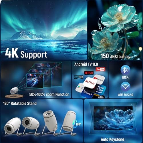 Maypug Mini Projector for Bedroom Ceiling, Portable Projector WiFi 6 Bluetooth 5.4, Built-in Software, 1080P Resolution Compatible with 4K, Automatic Keystone Correction Home Cinema Projector — view 2