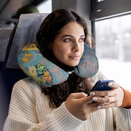 ZhRiYan Oil on Canvas Flowers Memory Foam Travel Pillow - U-Shaped Neck Support, Perfect for Cars, Home Office, and Leisure Activities. — view 6
